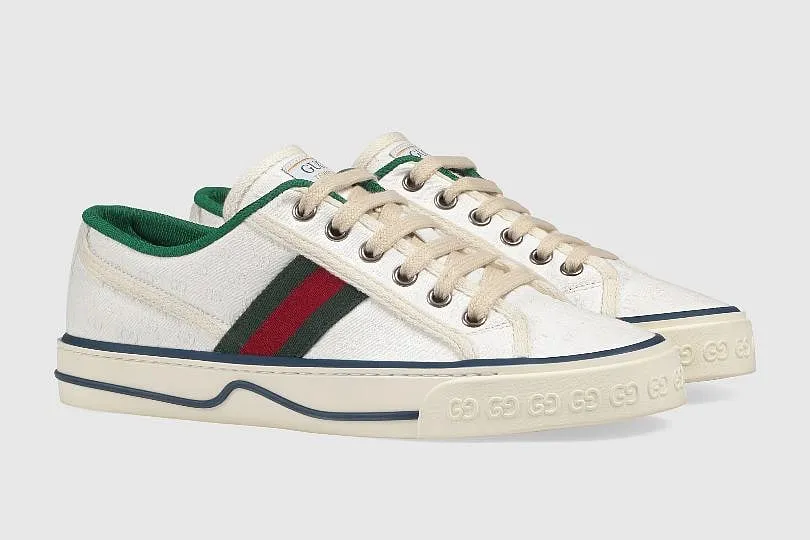 For a dose of luxury, Gucci Tennis 1977 sneakers are iconic and come with a textured GG motif at the sole 