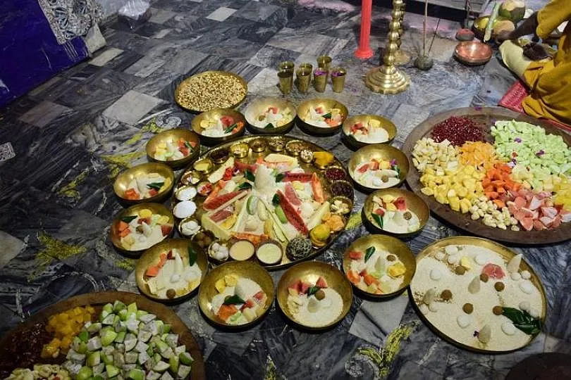 The bhog served to the goddess is cooked in adherence to strict rules. 