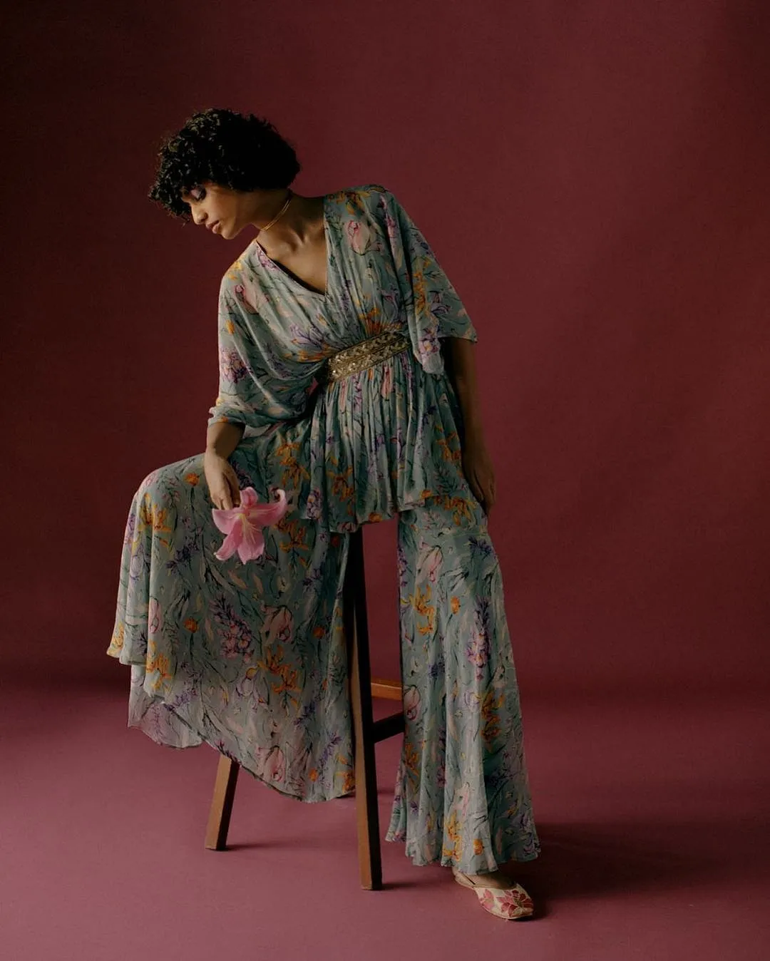 Sobariko A conscious label located in Mumbai, Sobariko has served up very varied creations since its inception but what all of them have in common is a certain sense of ease. The latest drop sees painterly prints make their way to fun fusion wear such as jumpsuits, kaftans and co-ord sets with capes. Instagram.com/sobariko 