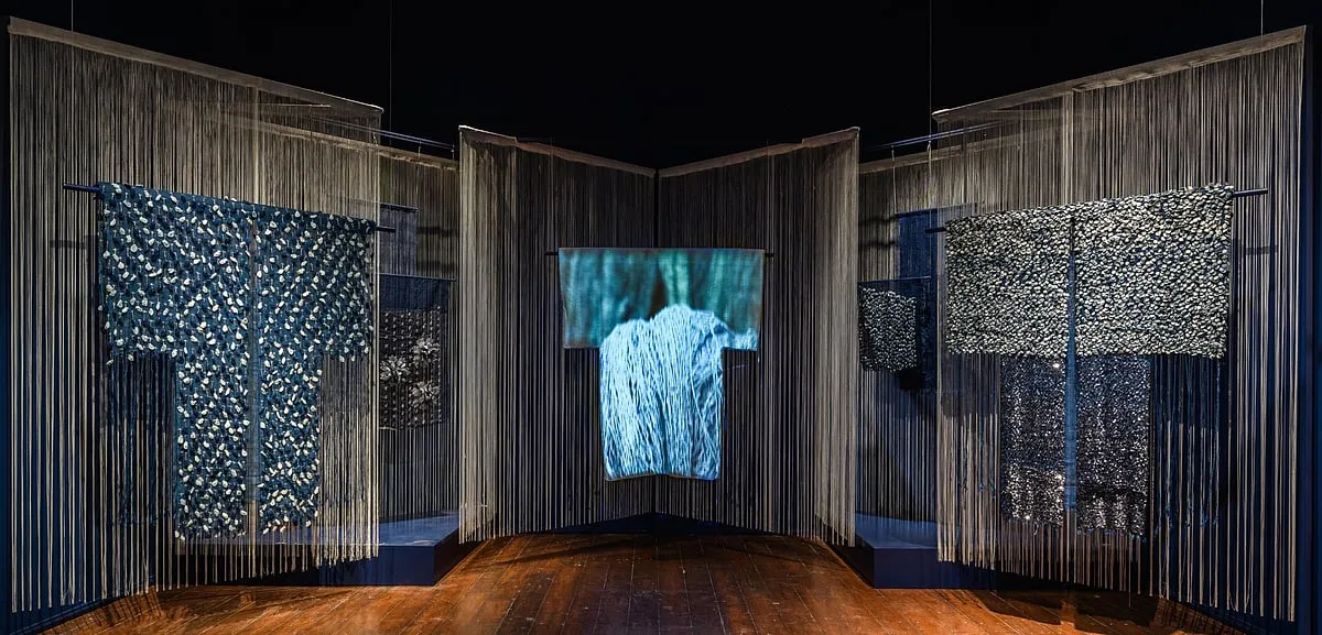 Installation image  Weftscapes-Jamdani Across New Horizons, curated by Pramod Kumar K G by Serendipity Arts Festival 2019. Image: Festival. 