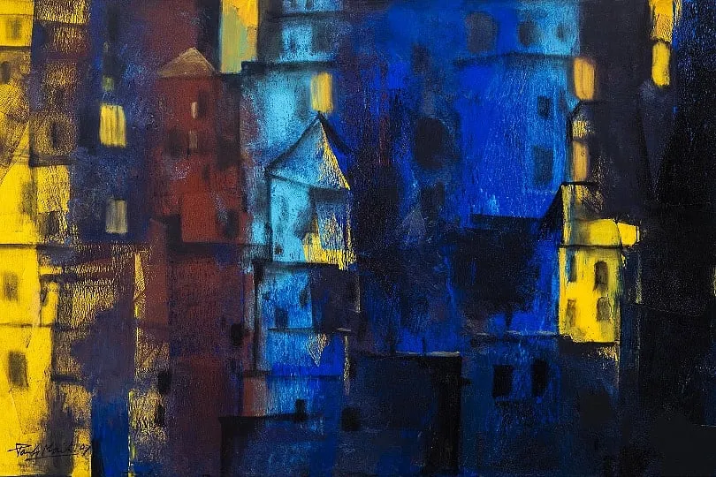 City Light, City Bright, (oil & acrylic on canvas, 2018) by Paresh Maity, courtesy of Art Musings 