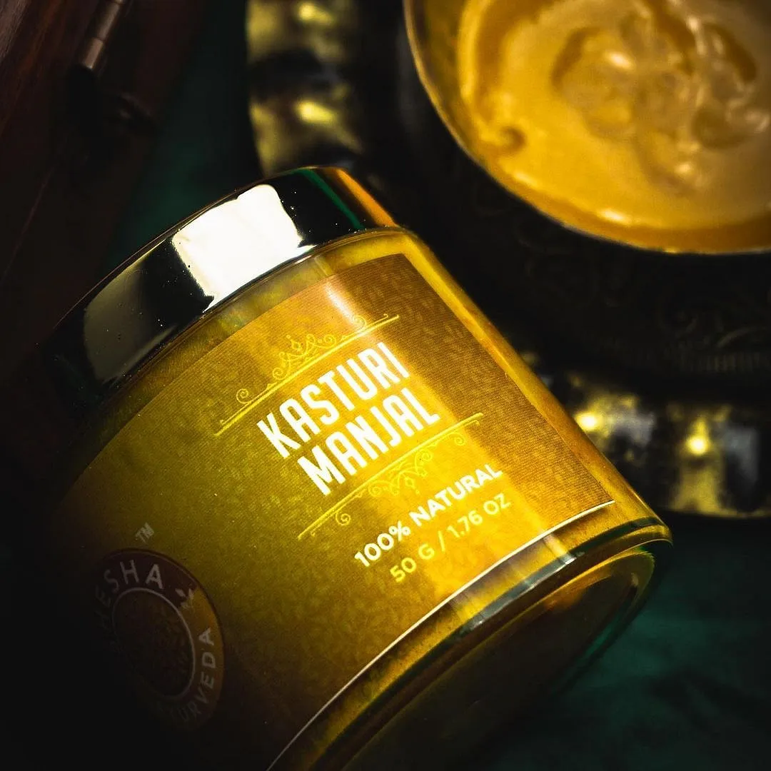 The kasturi manjal powder from Shesha Ayurveda—from Kerala—is easy to use, affordable and versatile. While the one pictured here is the yellow variant, the brand also offers white kasturi manjal 
