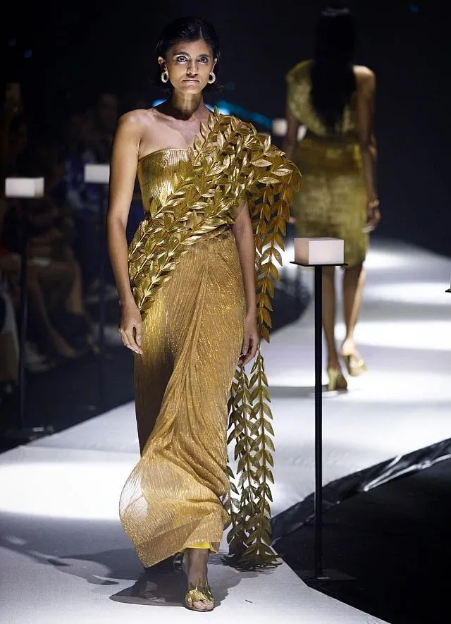Designer Rimzim Dadu is synonymous with her metallic and textured sarees that are made of different materials 