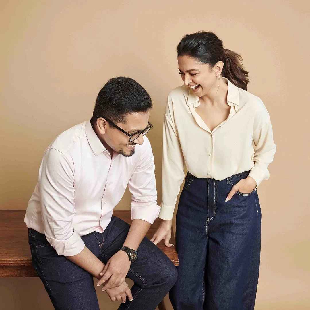 Deepika Padukone, actor, mental health advocate, and now an entrepreneur with her new brand 82º East pictured with the brand's co-founder Jigar Shah 