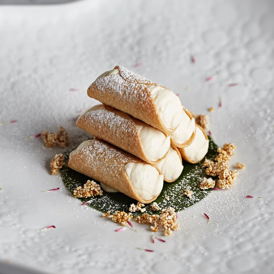 Indian Accent's Mishti Doi Cannoli with sweet Amaranth 