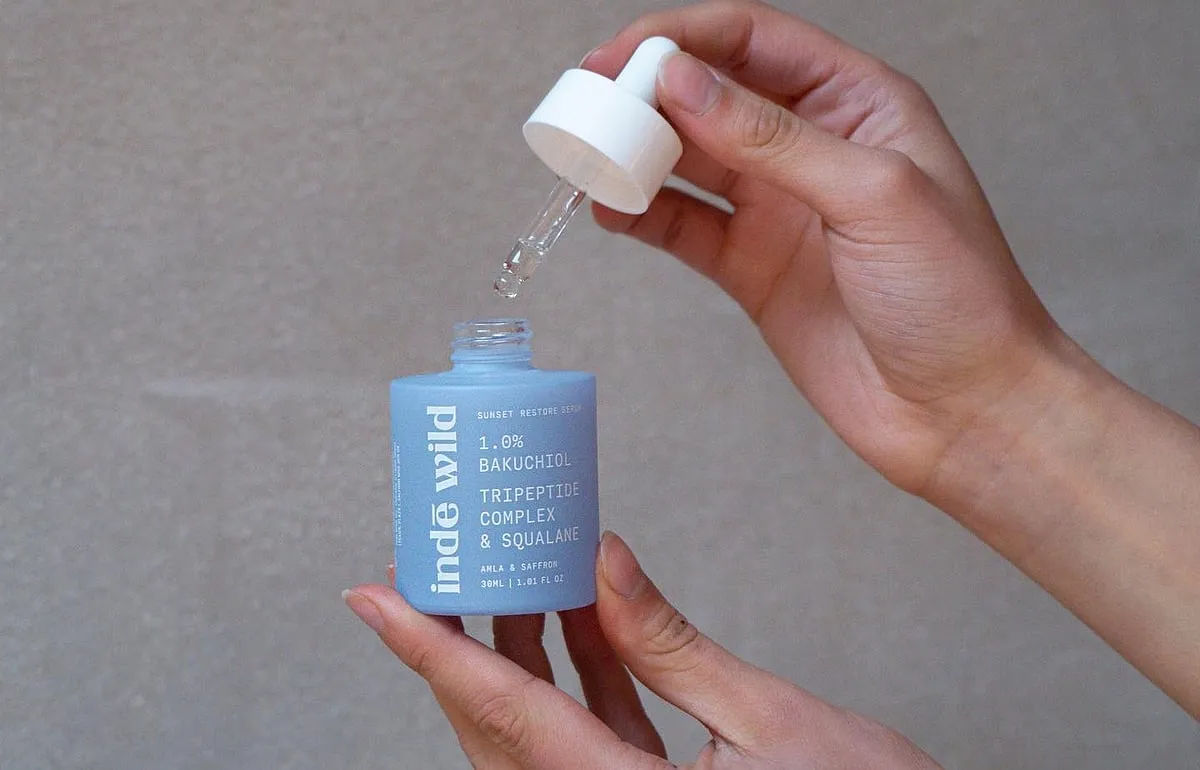 Diipa Khosla-founded indē wild's PM serum is an oil-based one that contains 1 per cent bakuchiol with peptides and squlane, making it an effective nourishing, repairing and anti-ageing solution, appropriate for your nighttime skincare routine 