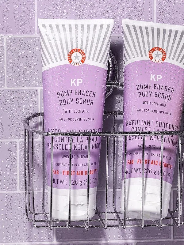 Using glycolic acid-infused bath and body products can help tackle body acne 