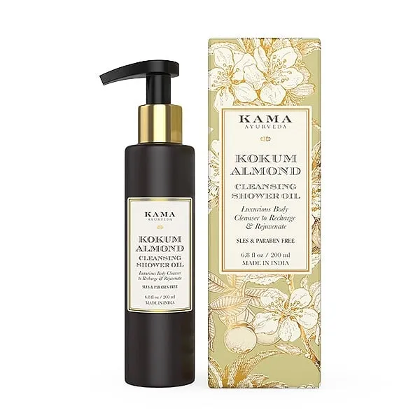 Kokum Almond Cleansing Shower Oil, Kama AyurvedaThe goodness of kokum oil, sweet almond oil and jojoba oil’s conditioning through this cleaner dispenses oil but turns into a mild white lather as soon it comes in contact with water. The product is rich in vitamins A and E and fatty acids that improve skin elasticity, protect the barrier and keep flakiness miles away.Prices start at ₹ 525Shop hereImage: www.kamaayurveda.com 