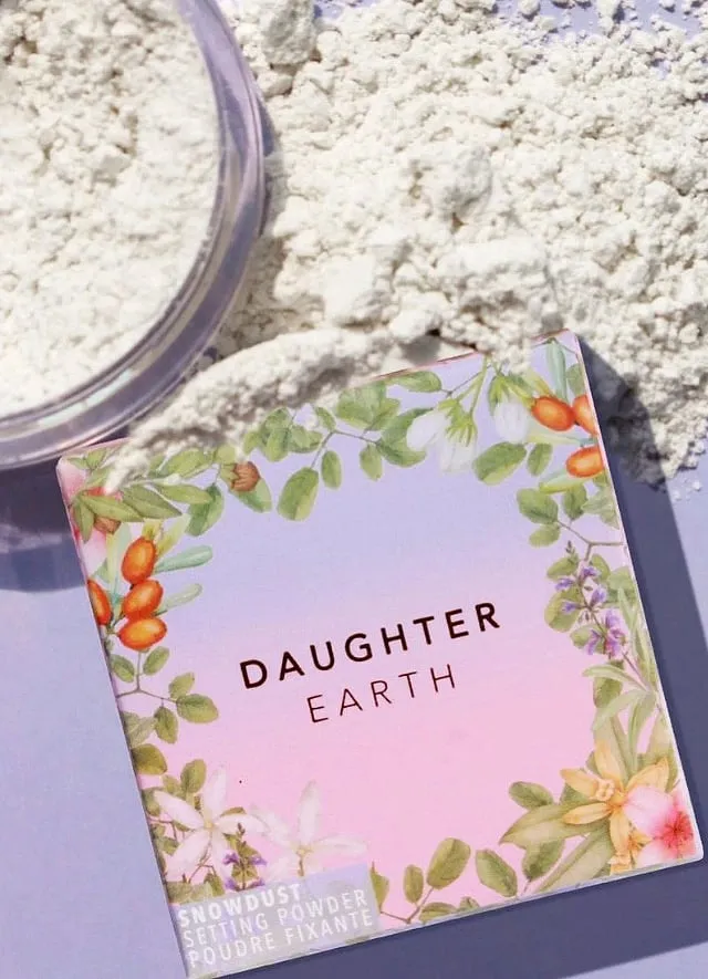 The Snowdust Setting Powder is free of nasties like talc, instead, contains natural alternatives like finely-milled jasmine and rice to control shine and oil and mattify the skin. Image: Instagam.com/daughterearthofficial  
