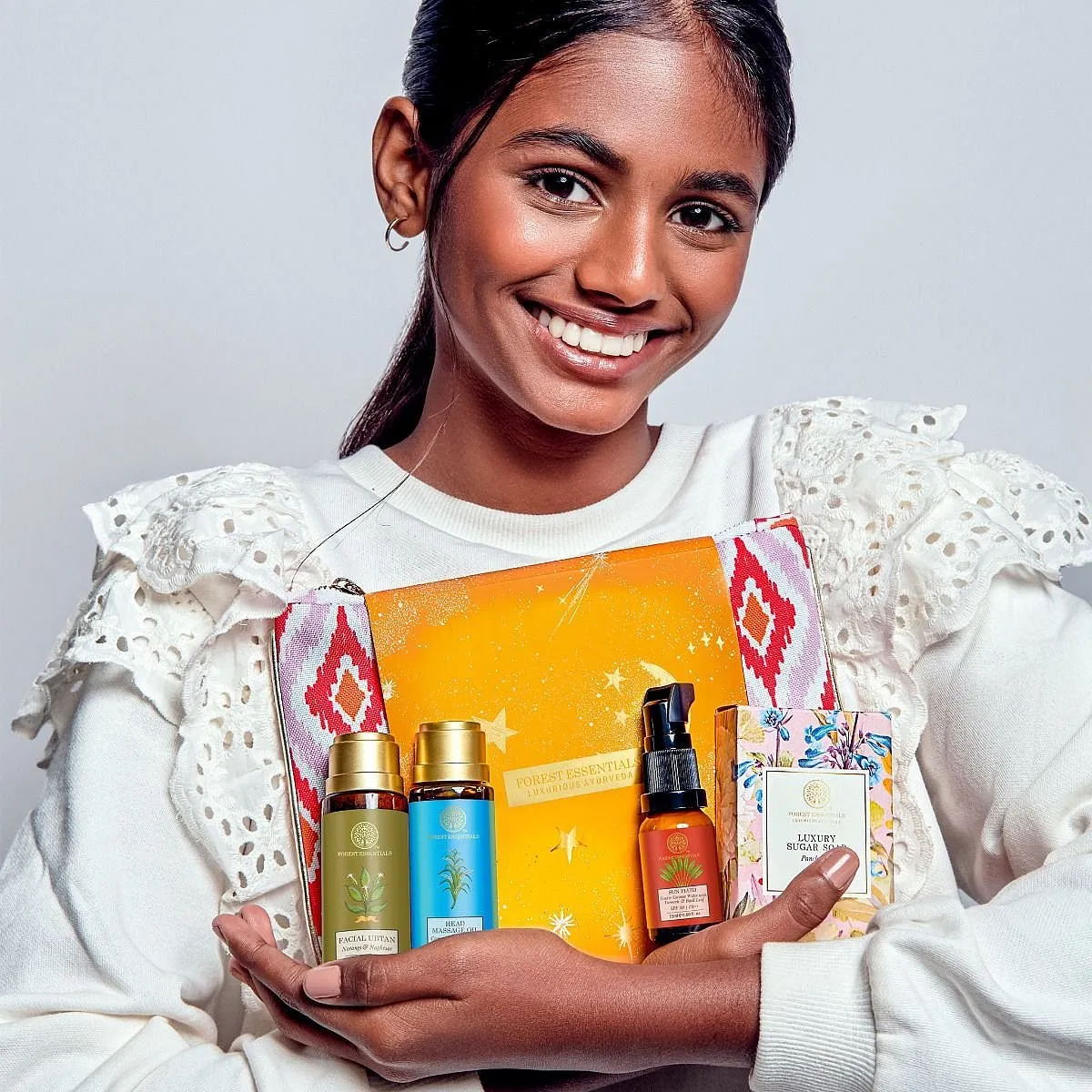 Forest Essentials’ recent Yuvati First Ritual Mini Kit is their first for girls between the age of 13-15—a ‘self-care ritual that celebrates this transitory phase’—that includes a head massage oil, sun fluid, soap and facial ubtan 