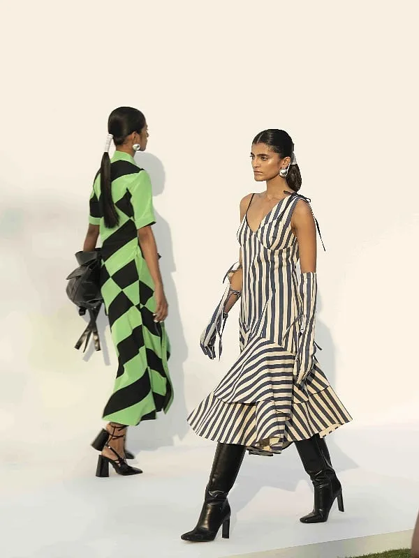The line features the label’s much-loved classic dresses, co-ord sets, and separates in their floral motif (made in patchwork this time), terrazzo, hand-drawn landscapes and Lovebirds’ signature stripes and graphic lines 