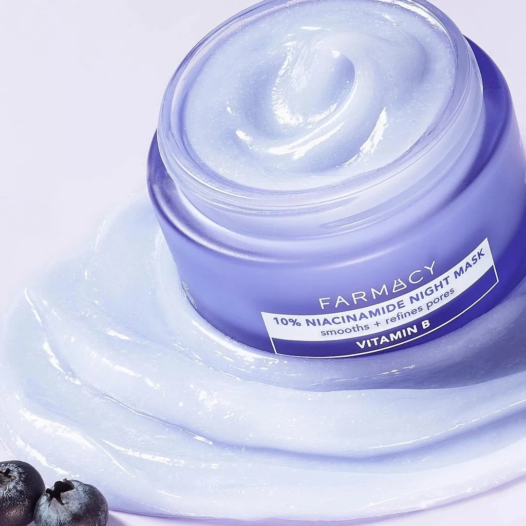 10% Niacinamide Night Mask, Farmacy BeautyAin’t nothing better than allowing niacinamide to work its charm through the night when your skin is in repair and recovery mode. With 10 per cent niacinamide, the custard-like sleeping mask also contains panthenol and antioxidant-rich blueberry seed oil that fades pigmentation, accelerates collagen production and fortifies the skin barrier. As a domino effect, you witness augmented radiance and plumper skin.Priced at ₹ 4,350Shop hereImage: Image: Instagram.com/farmacybeauty 