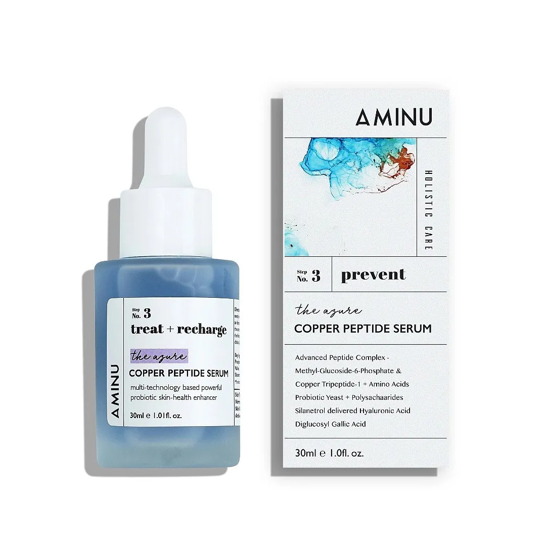Copper Peptide Serum, AMINUCopper peptides are an upgraded version of conventional peptides for it works harder to soothe and renew your skin. With a copper tripeptide, hyaluronic acid and amino acids as the top-ranking ingredients, this serum boosts collagen production considerably. Plus, the skin-loving complex champions anti-inflammatory, healing and hydrating properties, making it an imposing choice for sensitive, ageing, dry and damaged skin.Priced at ₹ 4,600Shop here 
