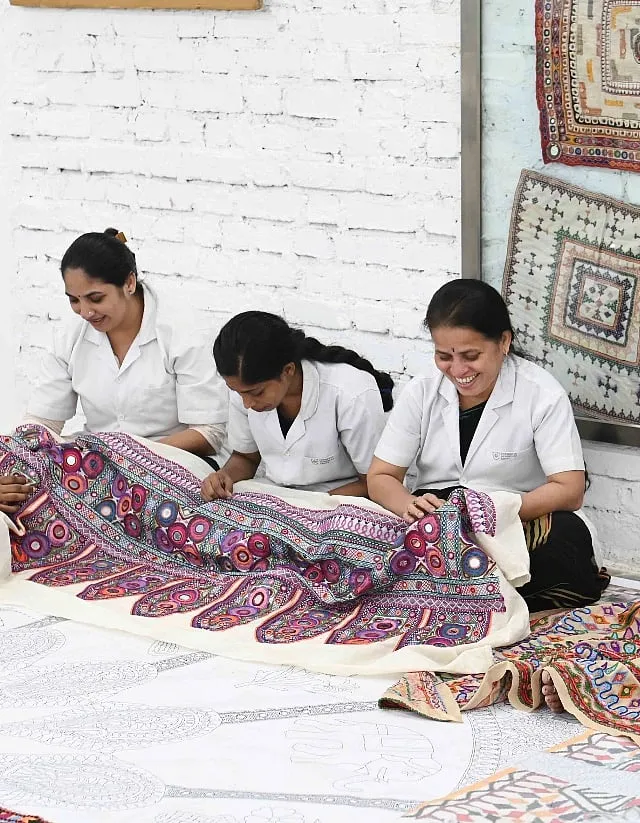 The toran at Gateway of India was imbued with the skill of the Chanakya School of Craft, established in 2016 to support the next generation of female artisans, with Chiuri instrumental in creating the curriculum of an international standard  Sahiba Chawdhary