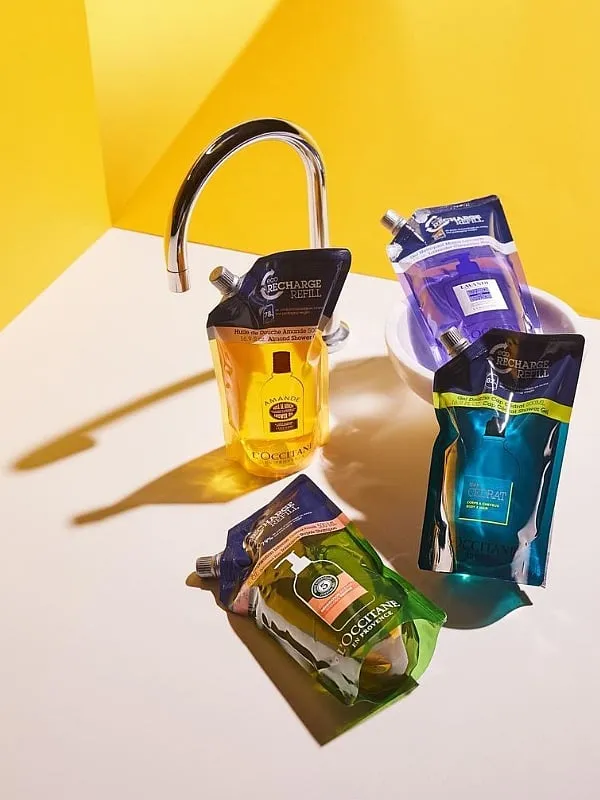 L’Occitane en Provence provides large refill packs for everything from haircare to body products like shower oils and body butters. Image: Instagram.com/loccitane 