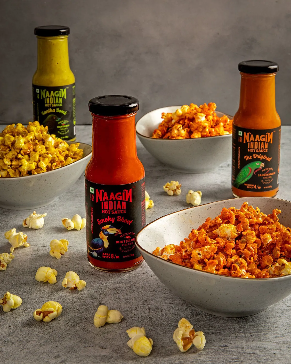 The brand's hot sauce line currently offers four variants: the Original, which is inspired by Mumbai’s iconic vada pav masala, featuring Sankeshwari chillies; Smoky Bhoot, featuring the high-on-the-scoville-scale bhut jolokia or ghost pepper chillies from North East India; Kantha Bomb, made out of green Kanthari chillies 