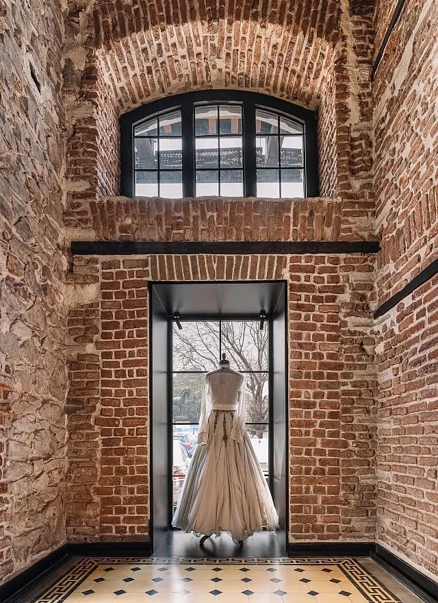 The Shantnu & Nikhil store next door is in a 133-year-old building; the structure was stripped down to its bones to create a space that bridges time 