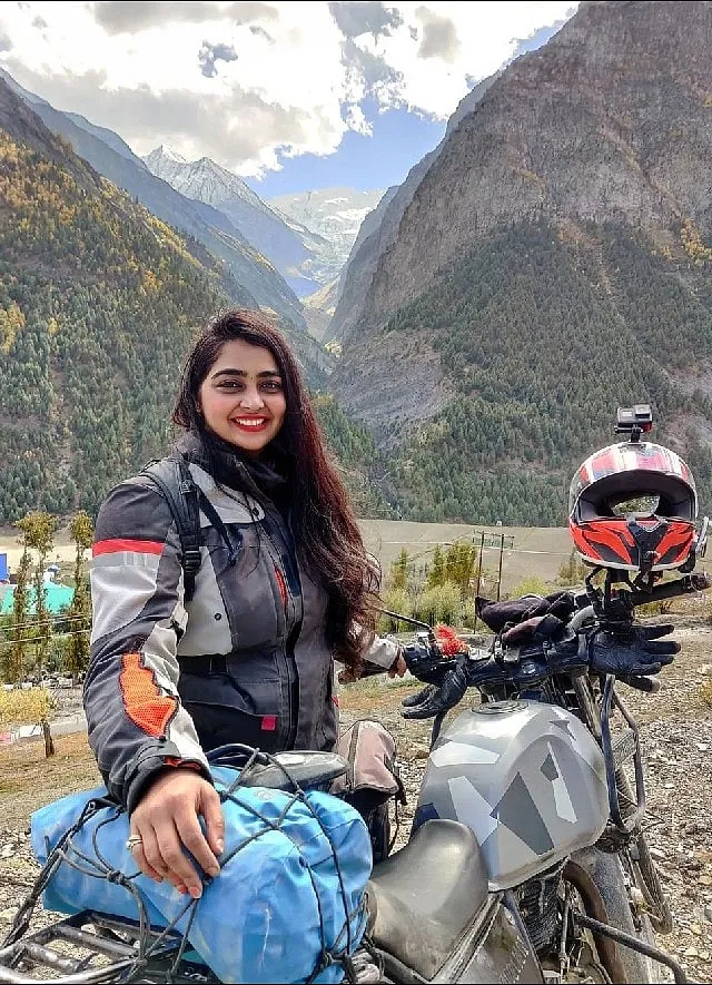 Dimple Singh, an avid biker has been on several trails across India. She's pictured here near Padum, Zanskar. Image: Dimple Singh 