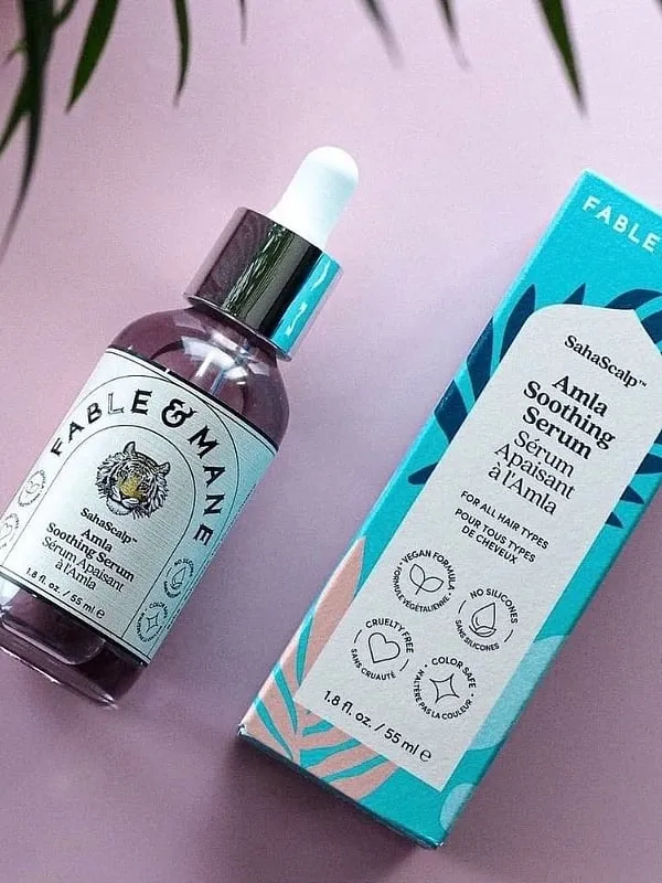 Fable & Mane's SahaScalp Amla Soothing Serum contains Bakuchi, aloe vera, botanical oils in addition to Amla to soothe the scalp and relieve dryness and itchiness. Image: Instagram.com/fableandmane 