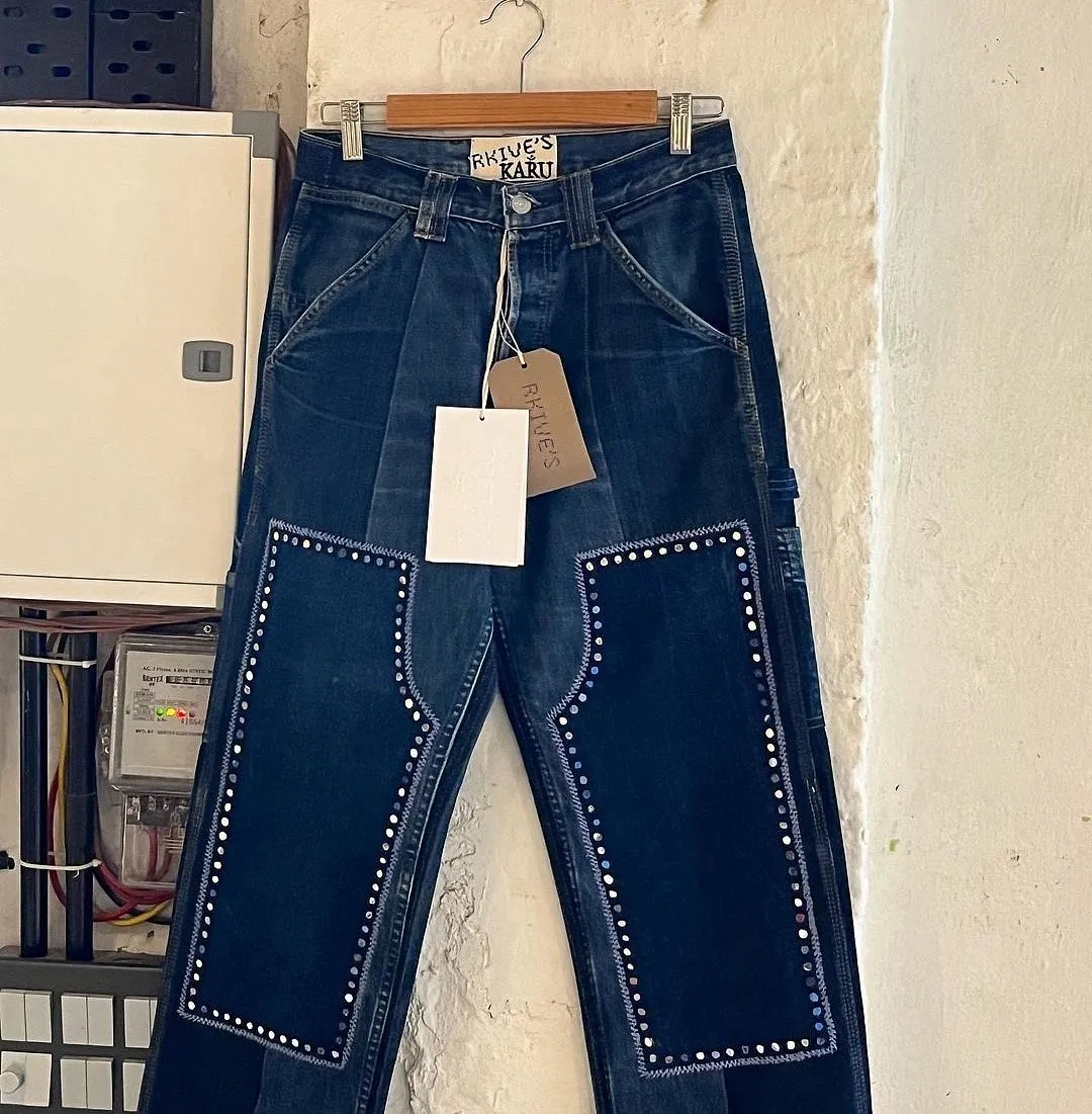 Khanna  collaborated with fellow designer and LVMH Prize semi-finalist Kartik Kumra of Karu Research on a line of patchwork denim clothing and bags featuring mirrorwork, natural patina dyes (an Rkive City regular), and colour-blocking. Image: Instagram.com/rkivecity 