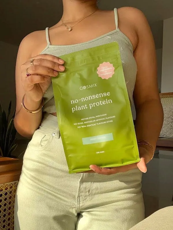 If you’ve decided to give plant-based protein a shot, Harish recommends watching out for ingredients such as cadmium, bisphenol-A, sucralose or anything that you haven’t heard of before. Image: Instagram.com/cosmixwellness 