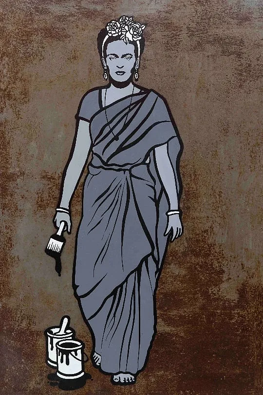 Guesswho, 2023, Stencil with spray paint on metal, 40 x 30 inches 