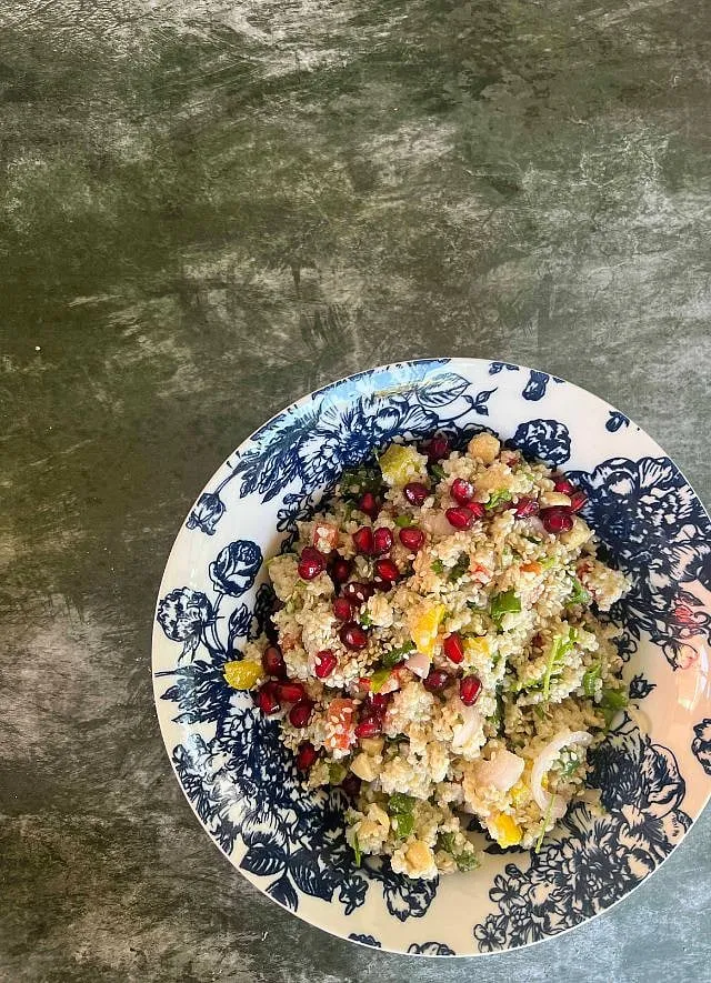 A plate of millet risotto with smoke eggplant by Radhika Khandelwal. Image: Radhika Khandelwal 