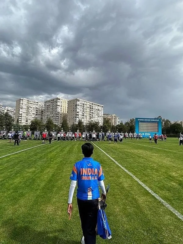 Coach Pravin Sawant has been mentoring Swami since she was 10 years old at his Drushti Archery Academy in Satara, Maharashtra. Image: Instagram.com/archer_aditi 