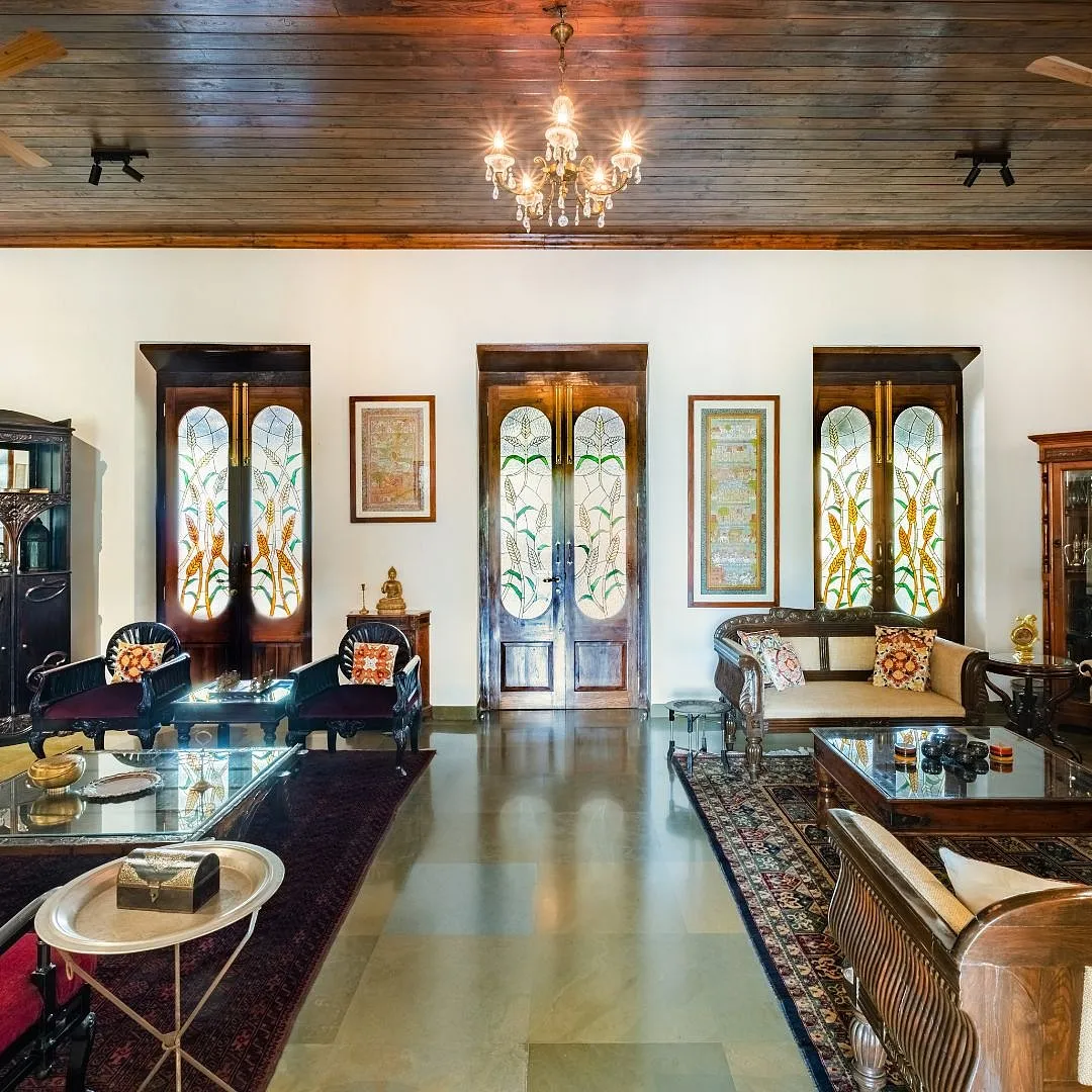 The stained glass on the doors are pièce de résistance that earned the home its name. Image: Anup Patil and Daniel D'Souza 
