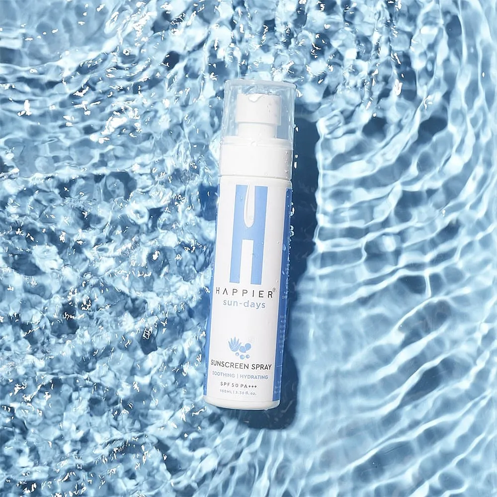 Sunscreen Spray, HappierYou’ve found your go-to sunscreen, but struggle with reapplication? Happier’s Sunscreen Spray will help you tackle this with its easy spray-on format. The runny, lotion-like formula is perfect for on-the-go applications both on your face and body. It’s fragrance-free, sensitive skin-friendly, and non-comedogenic, leaving no white cast. It contains aloe vera extract, hyaluronic acid, allantoin and Kakadu Plum extract, making it an excellent reapplication sunscreen for acne-prone skin. 