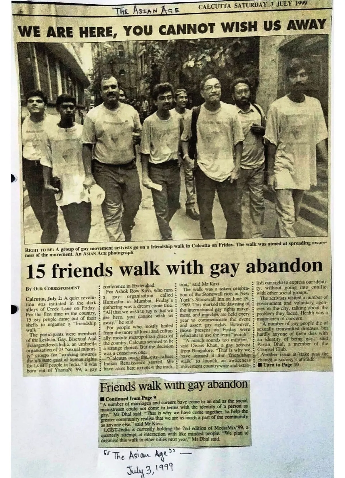 Kolkata’s position is cemented in queer India’s history for having organised the first Pride march in the country on 2 July 1999. It was called the Friendship Walk and had fewer than 20 participants, with some folx dropping in from Mumbai and Bengaluru. Image: The Asian Age 