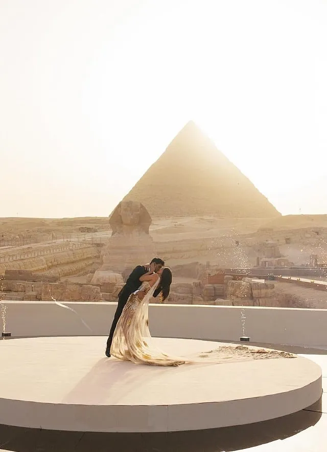 The lavish wedding of tech billionaire Ankur Jain to former WWE star Erika Hammond, held in front of the Great Sphinx in Egypt. Image: Instagram.com/ankurjain 