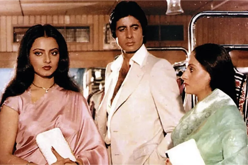 The iconic love triangle in Silsila (1981) with Amitabh Bachchan, Rekha, and Jaya Bachchan. Image: IMDb 