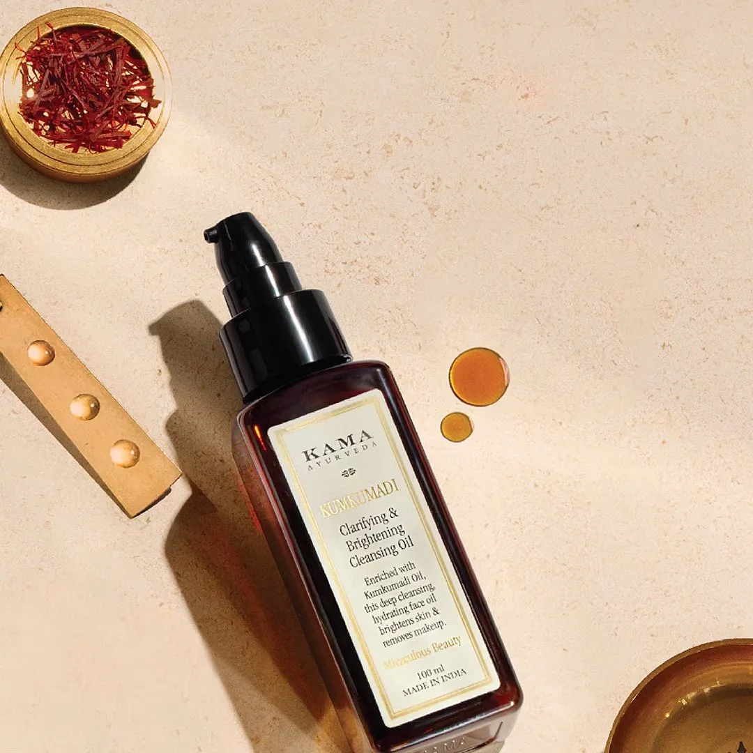 Kumkumadi Clarifying & Brightening Cleansing Oil, Kama AyurvedaIf your skin has turned rebel towards harsh, soapy cleansers, this saffron-infused cleansing oil from Kama Ayurveda is worth a try. Made with Ayurvedic ingredients like manjistha, lotus, and saffron, this aromatic facial cleansing oil is mild enough to be used on a daily basis as well as to dissolve traces of make-up. In addition to the Ayurvedic botanicals, it features Centella Asiatica, helping mollify severely irritated or dry skin.Image:  Instagram.com/www.kamaayurveda.com 