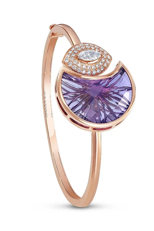 Zoya’s technical artistry with patented cuts that transform amethysts into intricate, multi-faceted forms inspired by platonic solids in the ‘Aeterna’ collection 