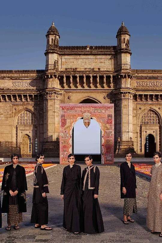 In 2023, French luxury house Dior hosted its first womenswear show in India—also at the Gateway of India—celebrating the brand’s longstanding collaboration with Indian embroidery atelier Chanakya International and the Chanakya School of Embroidery. Image: Dior  