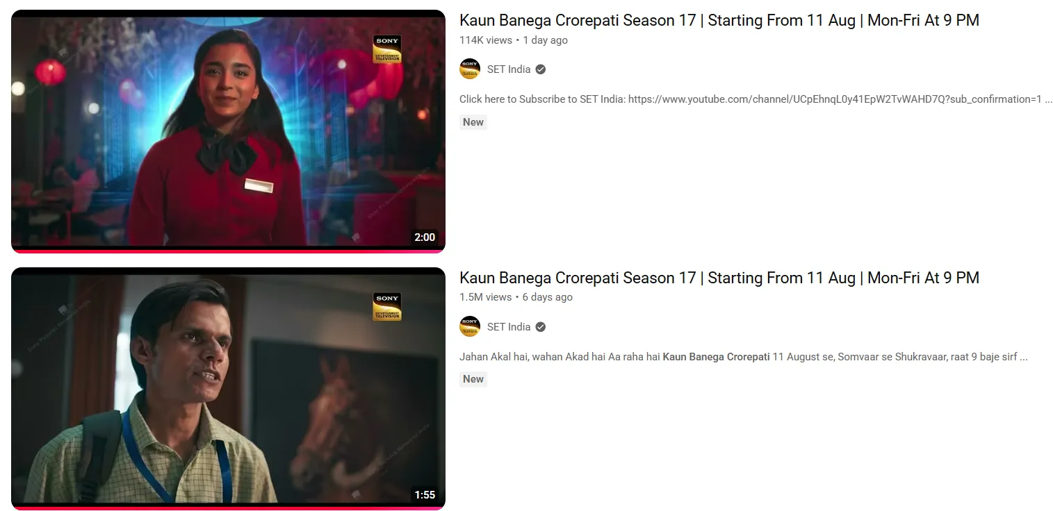 KBC promo views on YouTube