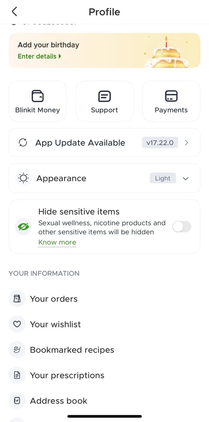 blinkit parental control