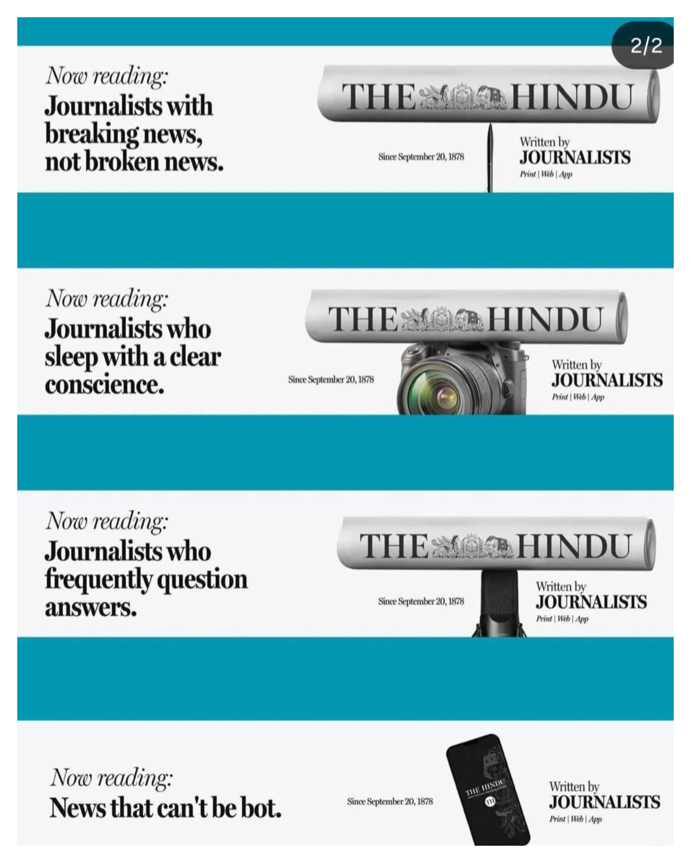 Image 1: The Hindu Editorial Process Infographic A detailed infographic from The Hindu's recent ad campaign, outlining the meticulous 147-year-old editorial process. The print ad serves as a powerful 