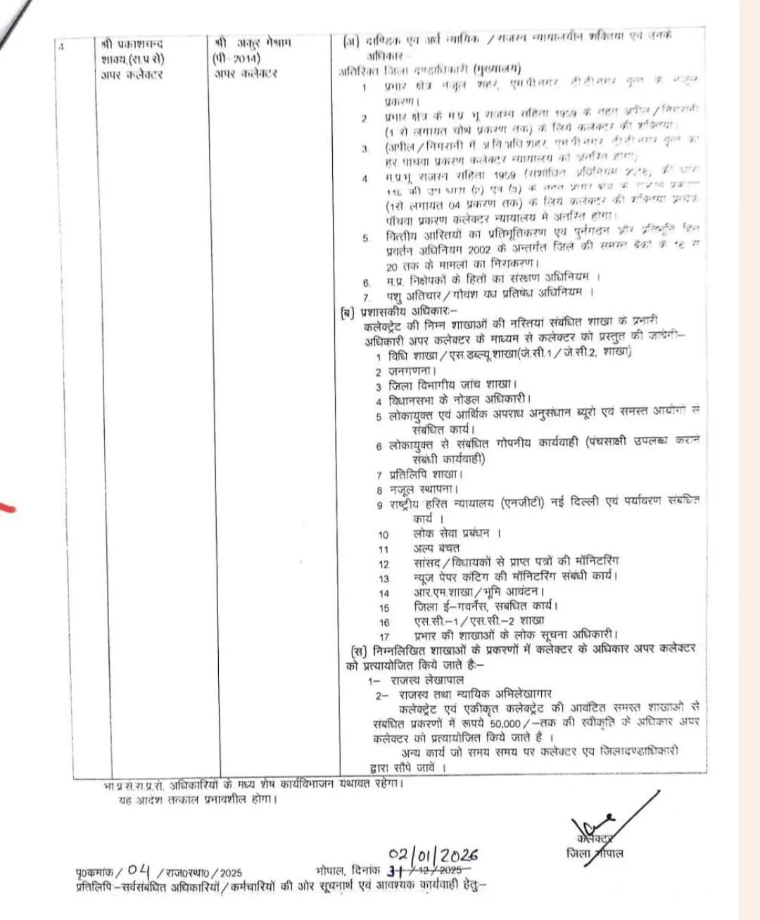 Bhopal Additional Collectors Work Division 3