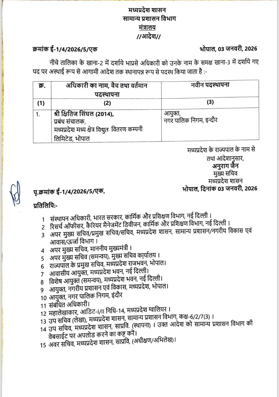 IAS kshitij Singhal indor commissnor