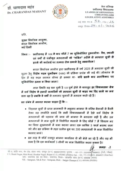 chhattisgarh charandas mahant alleges voter list 1