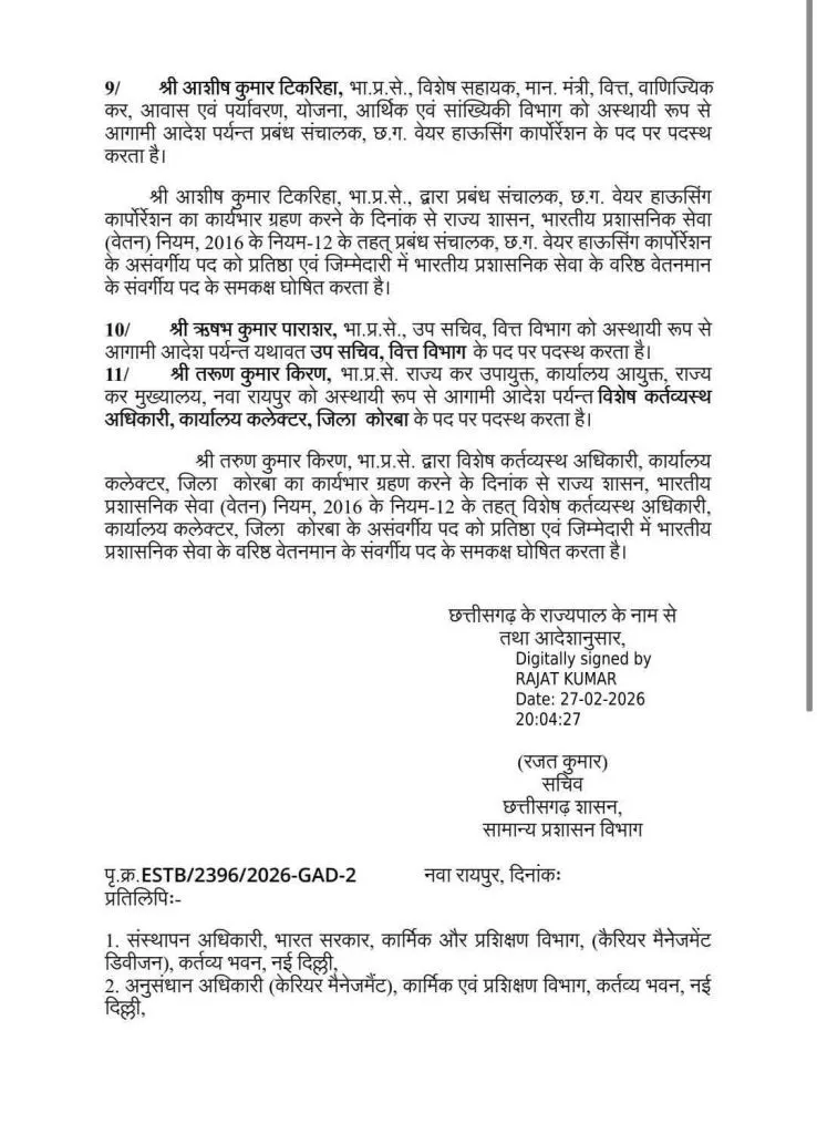 Chhattisgarh IAS Transfer