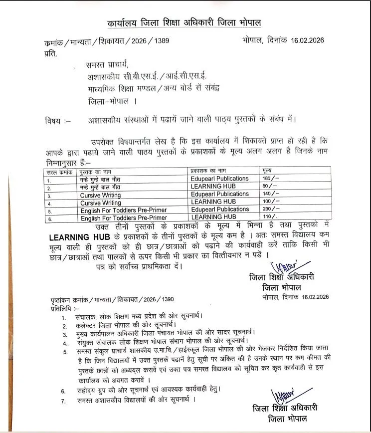 Bhopal collector aadesh 16 feb 2026