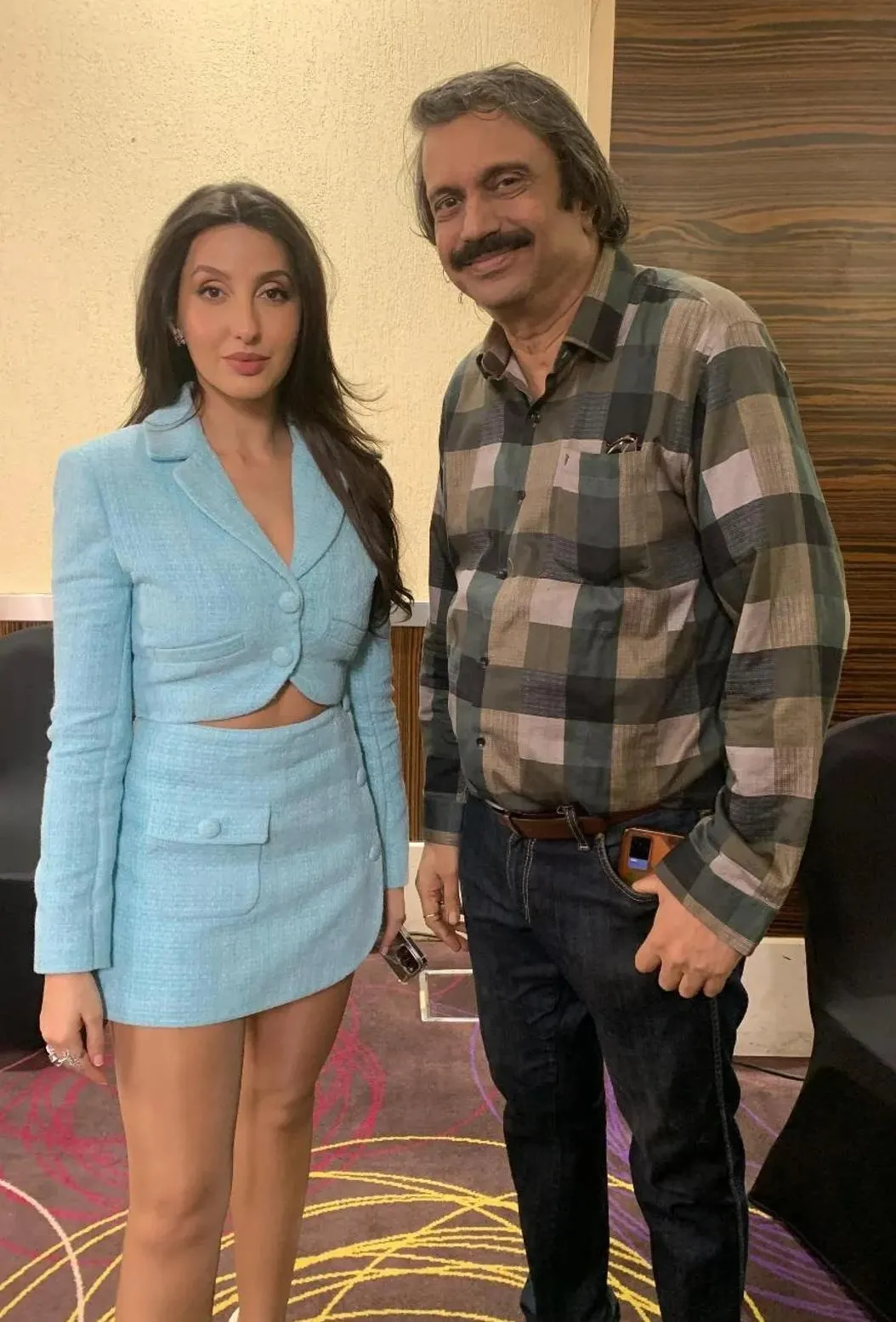Star-actress-dancer Nora Fatehi with sr journalist Chaitanya Padukone