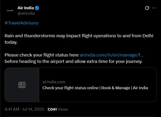Air India Advisory