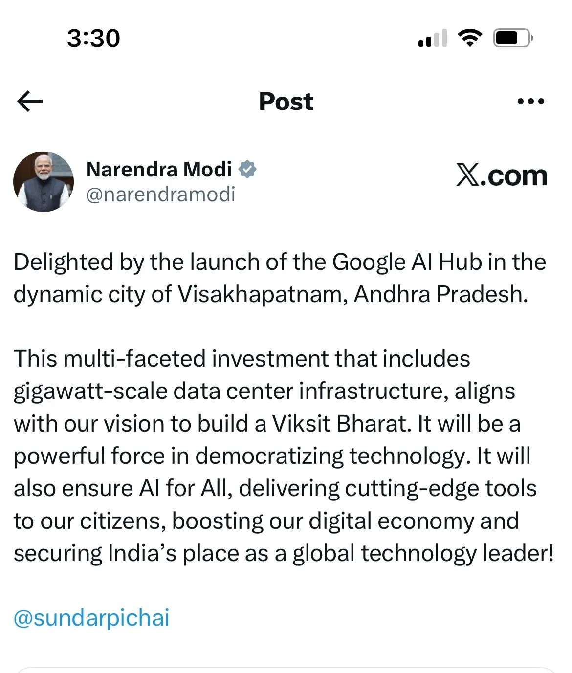 Modi Backs Google’s AI Push In India