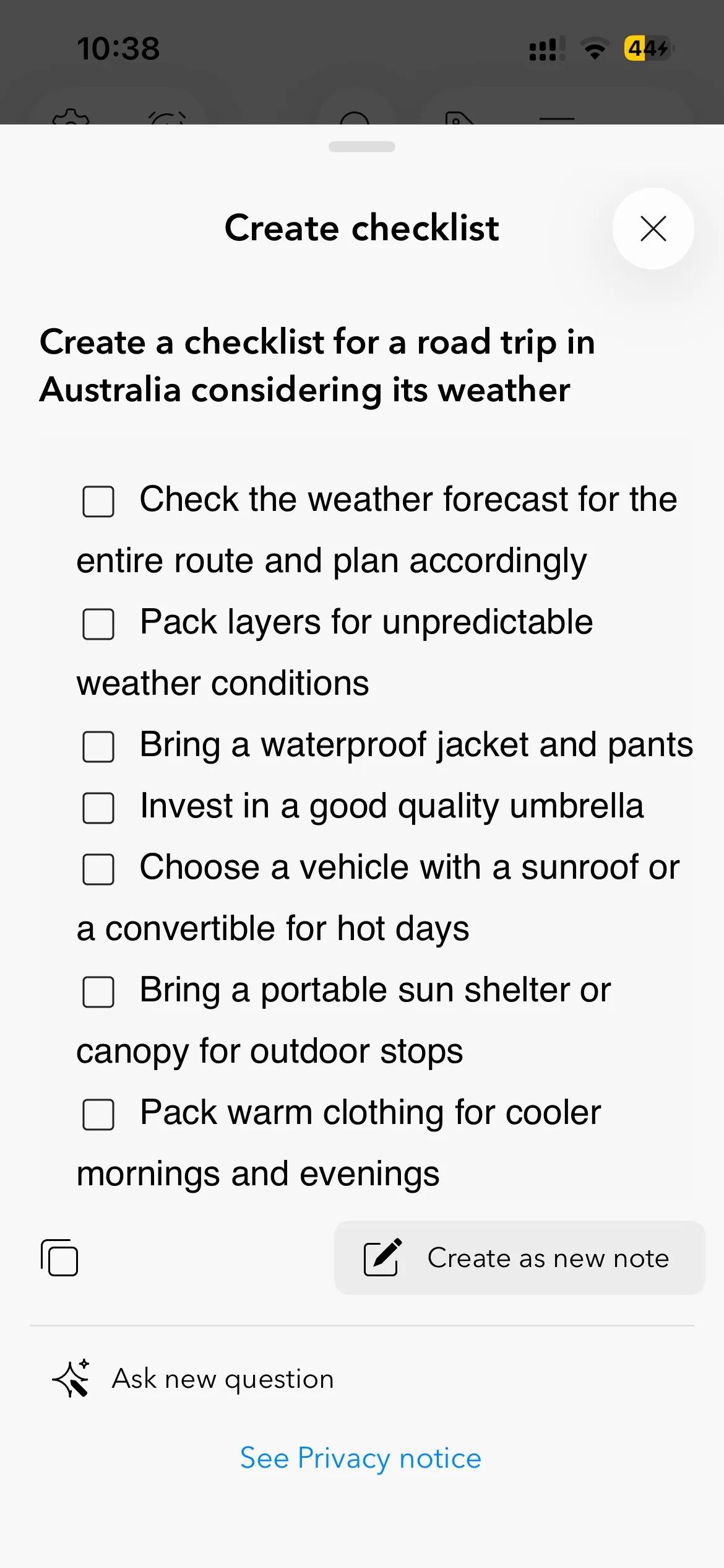Checklist generation