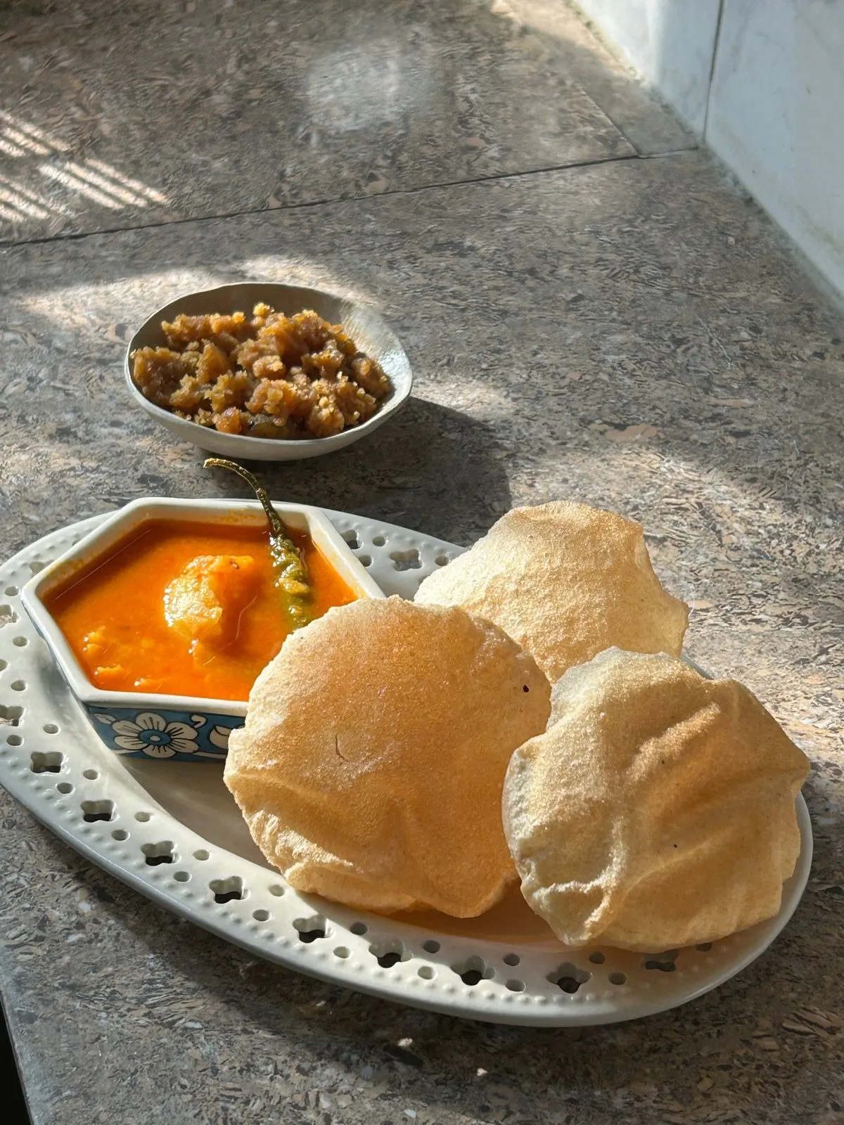 Anubhuti Krishna Poori-Aloo- besan ka halwa