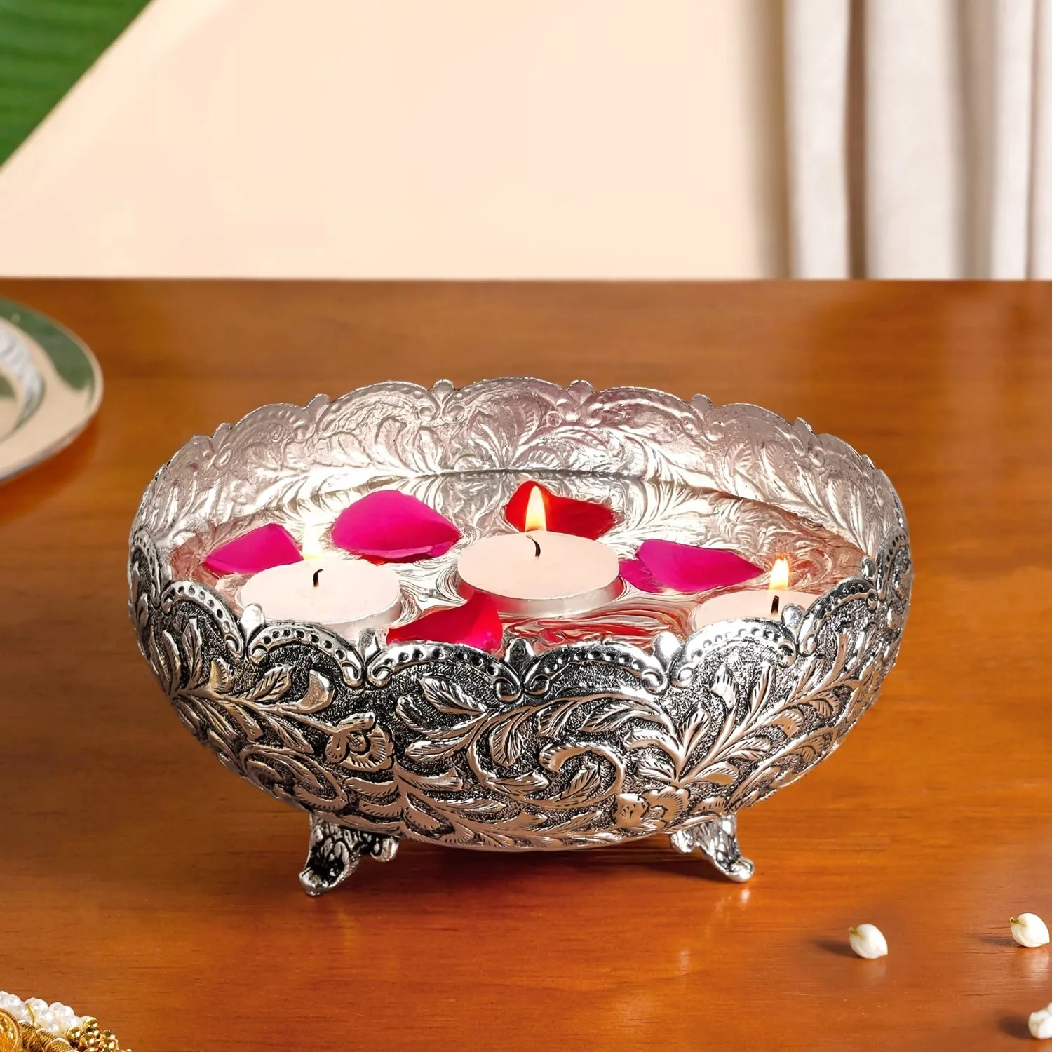 Pure Brass Urli with Silver Polish (2)